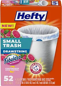 Hefty 4 Gallon Small Trash Bags, White, Fabuloso Watermelon Scent, 52ct