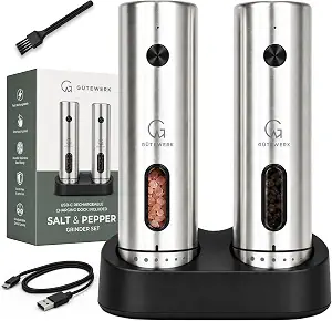 GÜTEWERK Electric Salt and Pepper Grinder Set, Rechargeable, Set of 2