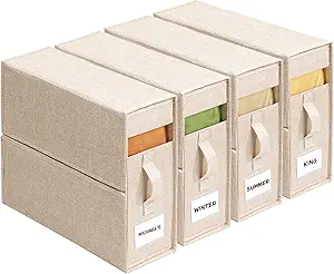 Sheet Organizers and Storage for Linen Closet, 4Pack Beige