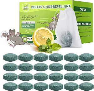 24 Packs Mice Repellent Rodent Repeller, Natural Peppermint Oil Pest Control for Rodent Rat Roach Ant Squirrel, Indoor Mouse Deterrent, Pet & Family Safe Alternative to Traps Mothballs & Poison