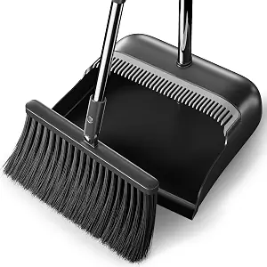 Spreezy Broom and Dustpan Set, 52" Upright Dust Pan with Cleaning Teeth
