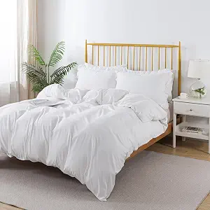 H HOUSEHOLD White King Size Duvet Cover - 3 Pieces Extra Soft Bedding Set, Includes 1 Duvet Cover 104x90 Inches with Zipper Closure & 2 Ruffled Pillow Shams (Envelope Closure), Comforter Not Included
