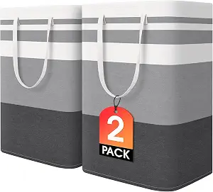 HomeHacks 2 Pack Large Laundry Baskets, Laundry Hampers Bags (Grey 75Lx2)