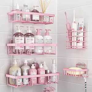 Liuoud 5 Pack Shower Caddy for Inside Shower, Pink Bathroom Decor Set
