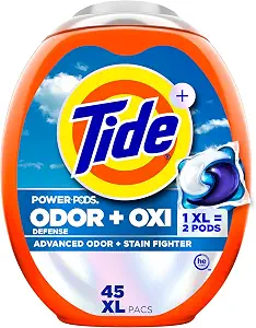 Tide Odor Defense + Oxi Laundry Detergent Pacs, Original Scent, 45 Count, Advanced Odor + Stain Fighter