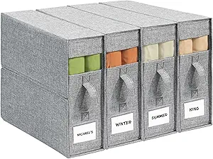 Sheet Organizers and Storage for Linen Closet, 4Pack Grey