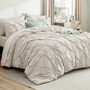 Bedsure 7-Piece Queen Comforter Set & Sheet Set, Linen Bed in a Bag